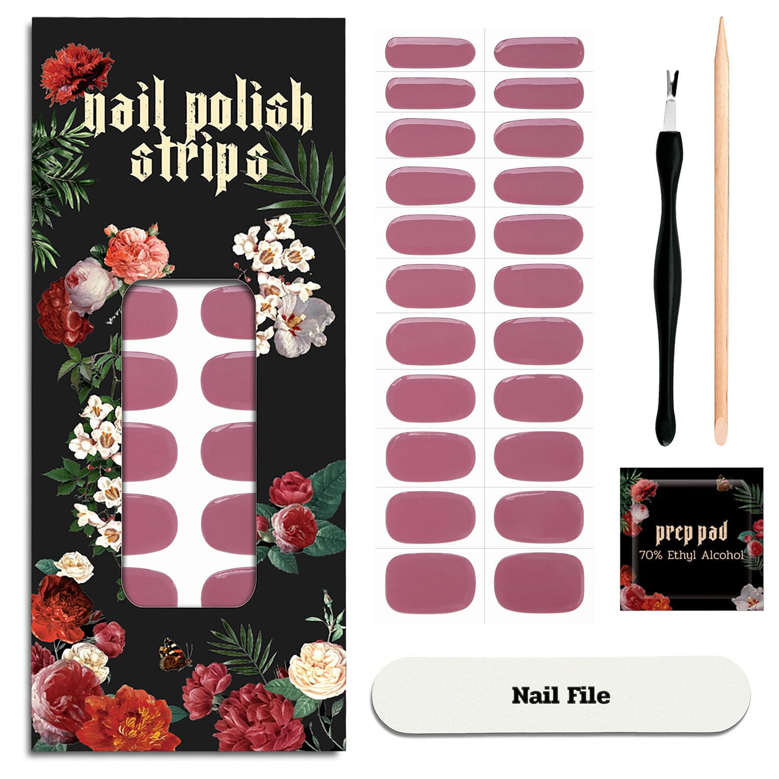 ruyeefam Nail Polish Strips AIF9 - 22 Pcs Salon Quality Gel Nail Stickers - Long Lasting Wraps (Drama Queen Jam Pink)