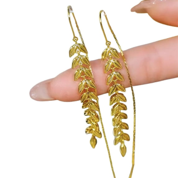 rygai 1 Pair Dangle Earrings Electroplating High Grade Personality Wheat Design Shiny Dress Up High-Gloss Women Long Tassel Earrings Fashion Jewelry,Golden