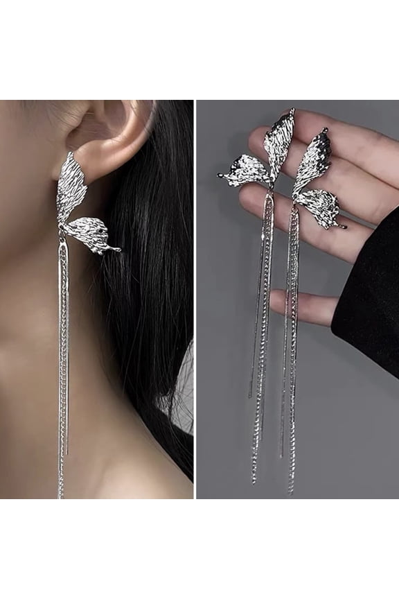 1 Pair Dangle Earrings Eye-catching Fine Workmanship Geometric Electroplating Temperament Decoration High-grade Butterfly Rhinestone Tassel Earrings Fashion Jewelry,Silver