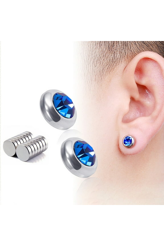 1 Pair Ear Studs Non-Piercing Magnetic Stainless Steel Round Colored Rhinestone Embedded Men Women Earrings Fashion Jewelry,Red