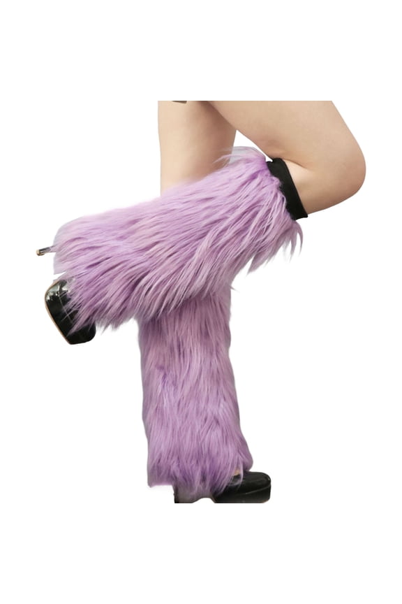 1 Pair Female Leggings Medium Tube Solid Soft Anti-cold Warm Keeping Faux Fur Knee-length Hipster Warm Sock for Daily Performance Costume,Purple,30cm