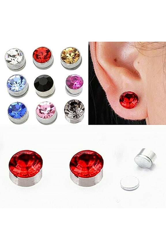 1 Pair Iron Eardrops Strong Magnetic Health Pierced Round Magnetic Iron Eardrops Earrings Gift for Women,Black