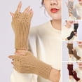 thumbnail image 1 of rygai 1 Pair Knitted Gloves Half Finger Hollow Stretchy Thick Cozy Keep Warm Autumn Winter Men Women Knitted Writing Gloves for Office,Light Gray, 1 of 7