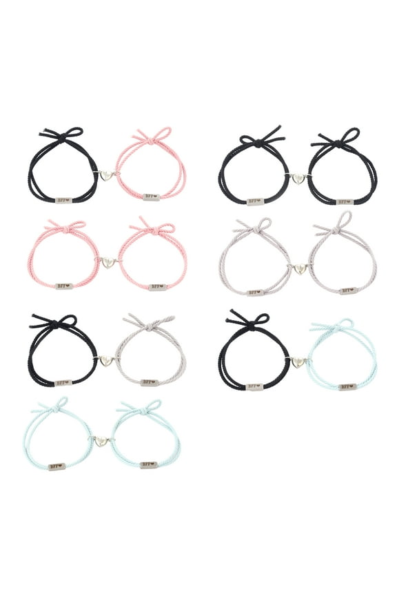 1 Pair Magnetic Bracelet Heart-shaped BFF Letter Print Knotted Elastic Rope Adjustable Dress Up Gift Men Women Woven Bracelets Couple Jewelry Fashion Gift,C
