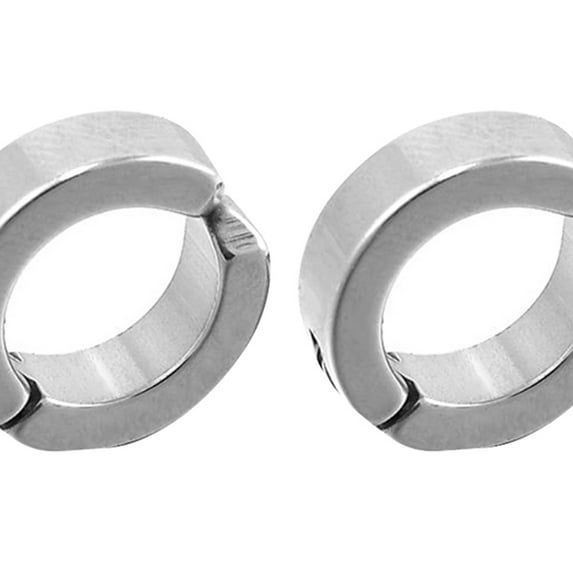 rygai 1 Pair Men Stainless Steel Non-Piercing Clip On Ear Stud Cuff Hoop Earrings-Black