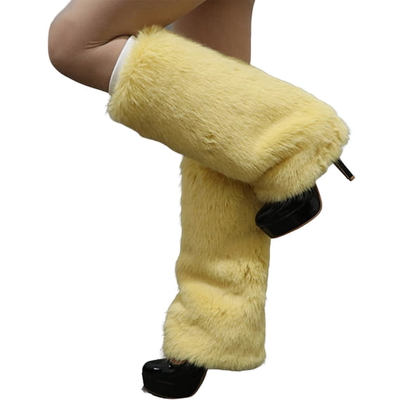 rygai 1 Pair Plush Elastic Solid Color Thick Leg Warmers Autumn Winter Women Warm Faux Fur Boot Stockings Performance Costume,Yellow,40cm