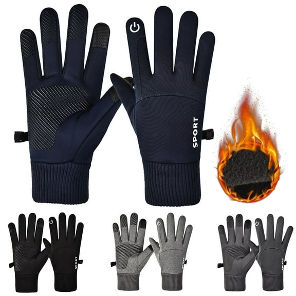rygai 1 Pair Unisex Gloves Fleece Lined Windproof Waterproof Cycling Fishing Skiing Gloves for Outdoor Black L
