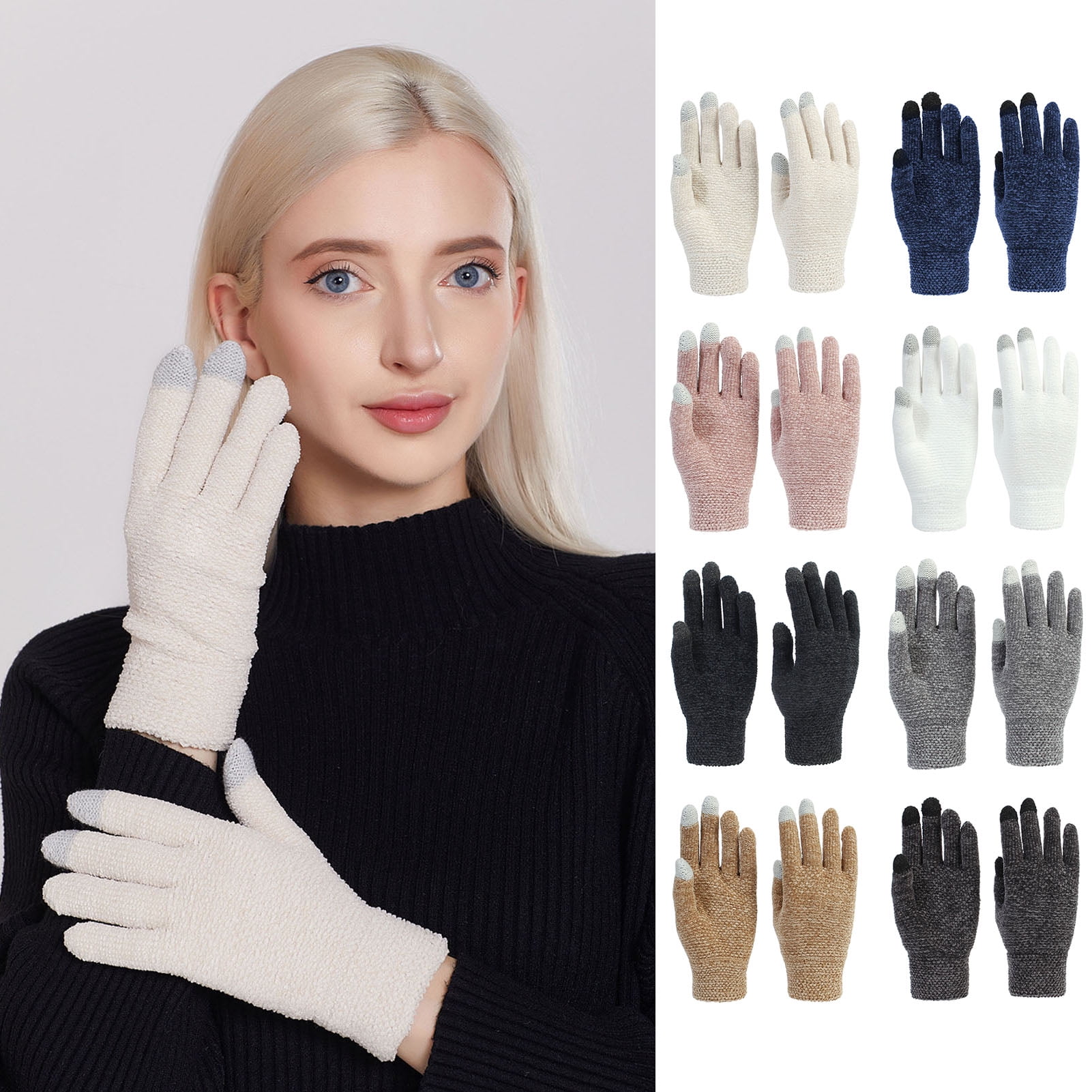 rygai 1 Pair Women Gloves Full Finger Touchscreen Antislip Windproof