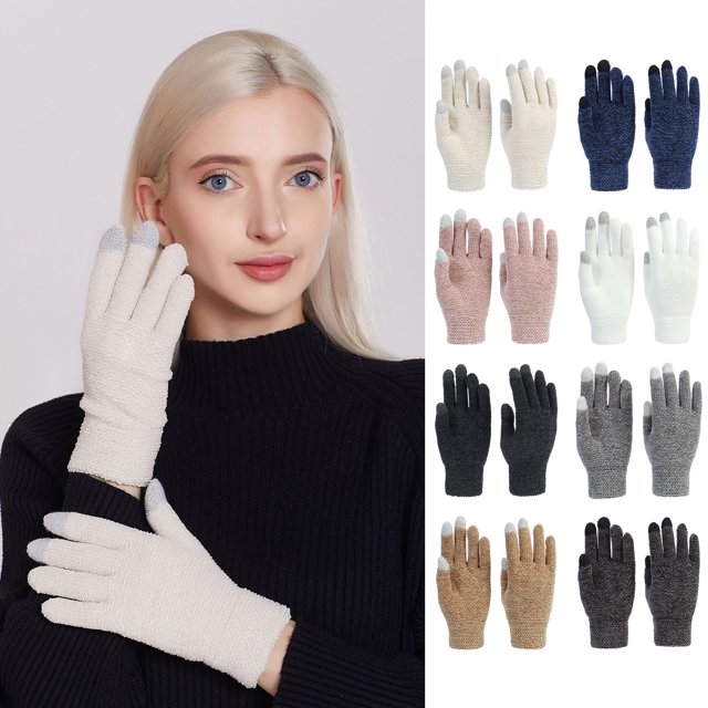 rygai 1 Pair Women Gloves Full Finger Touchscreen Antislip Windproof