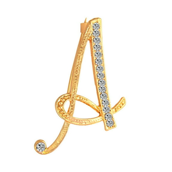 rygai 1 Pc Rhinestone English Letters Alphabet A-Z Brooch Pin Ornament-Golden