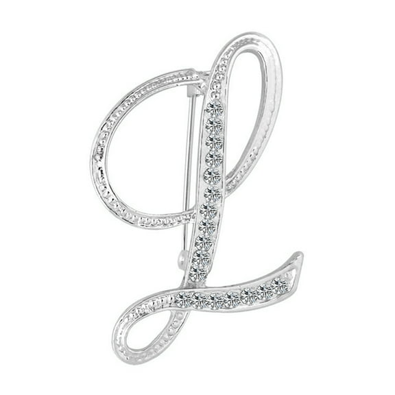 rygai 1 Pc Rhinestone English Letters Alphabet A-Z Brooch Pin Ornament-Silver