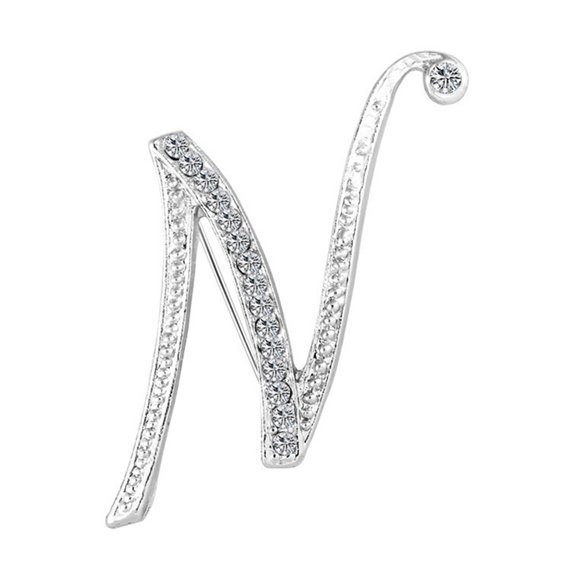 rygai 1 Pc Rhinestone English Letters Alphabet A-Z Brooch Pin Ornament-Silver