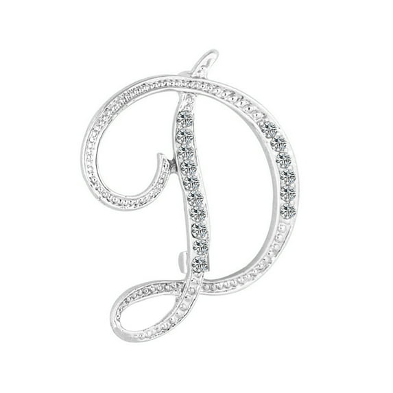 rygai 1 Pc Rhinestone English Letters Alphabet A-Z Brooch Pin Ornament-Silver