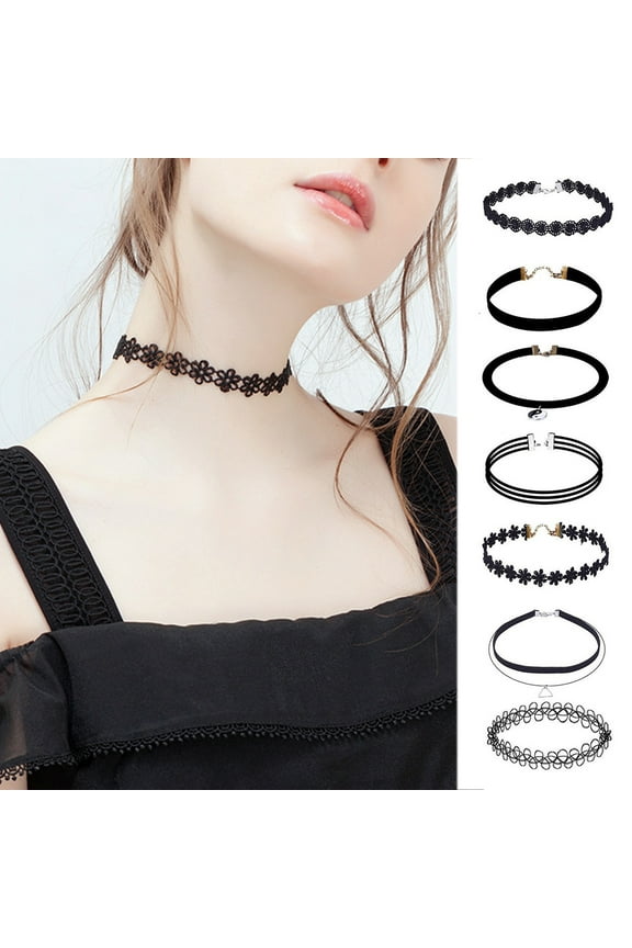 1 Set Choker Necklaces Hollow Out Lace Black Sexy Cut-out Chokers for Party,E