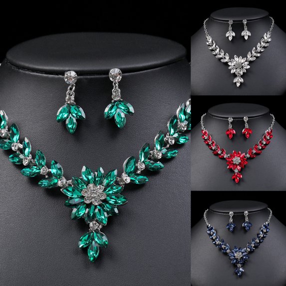 rygai 1 Set Dangle Earrings Vintage Faux Crystal Exquisite Workmanship Contrast Color Geometric Decoration Gorgeous Rhinestone Evening Party Necklace Set Jewelry Accessory,White