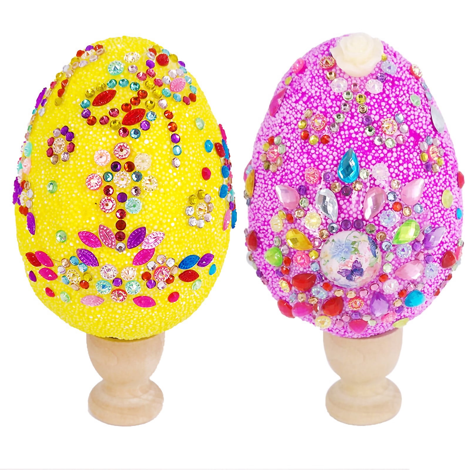 rygai 1 Set Eggs Toy with Rhinestone Stickers DIY Graffiti Toy Hand-painted Snow Polymer Clay Easter Eggs Holiday Gift,Pink