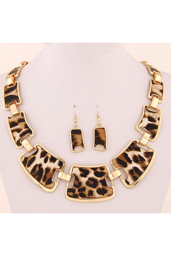 1 Set Statement Necklace Exaggerated Big Luxury Elegant Retro Leopard Women Hook Earrings Kit Fashion Jewelry,Leopard