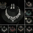 thumbnail image 1 of rygai 1 Set Wedding Earrings Extension Chain Faux Crystal Rhinestone Inlaid Dress Up Glitter Dinner Women Jewelry Necklace Female Gift,Platinum, 1 of 8