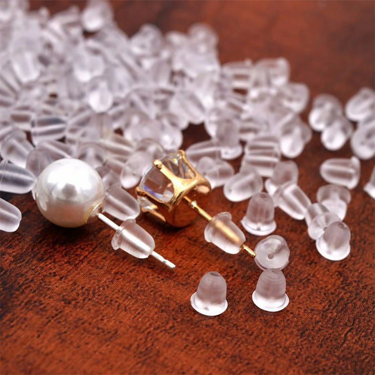 rygai 100Pcs Clear Soft Plastic Earring Findings Back Stoppers Earnuts Safe  Tool