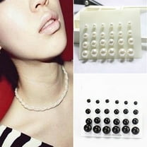 rygai 12 Pairs Women Party Ear Studs Faux Pearl Round Earrings Set Jewelry-Black