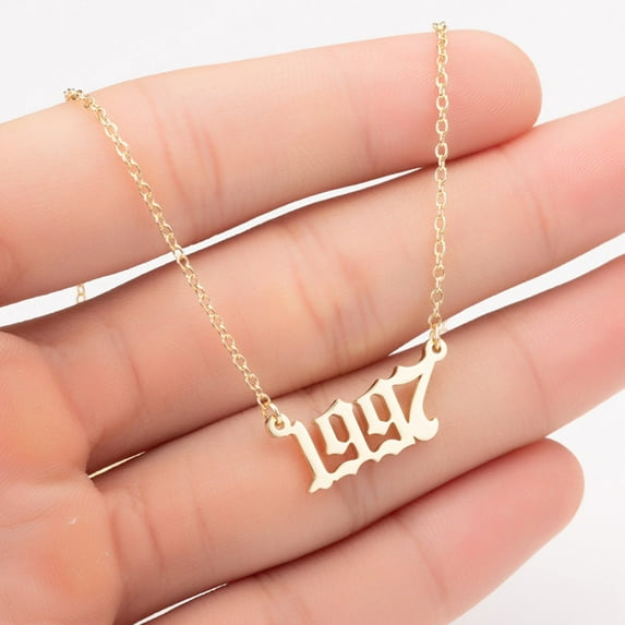 rygai 1980-2019 Birth Year Number Charm Pendant Stainless Steel Chain Necklace Jewelry-Golden 1997