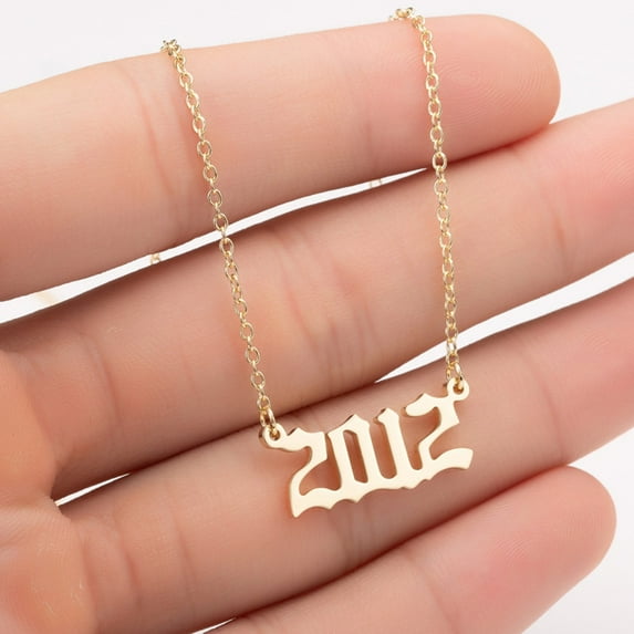 rygai 1980-2019 Birth Year Number Charm Pendant Stainless Steel Chain Necklace Jewelry-Golden 2012#