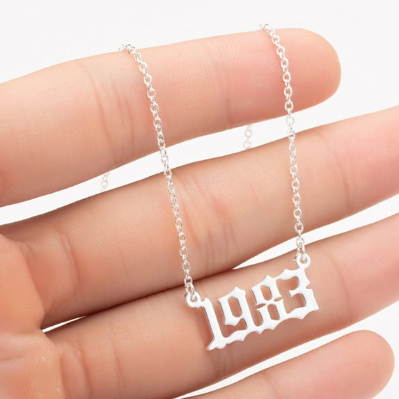 rygai 1980-2019 Birth Year Number Charm Pendant Stainless Steel Chain Necklace Jewelry-Silver 1983