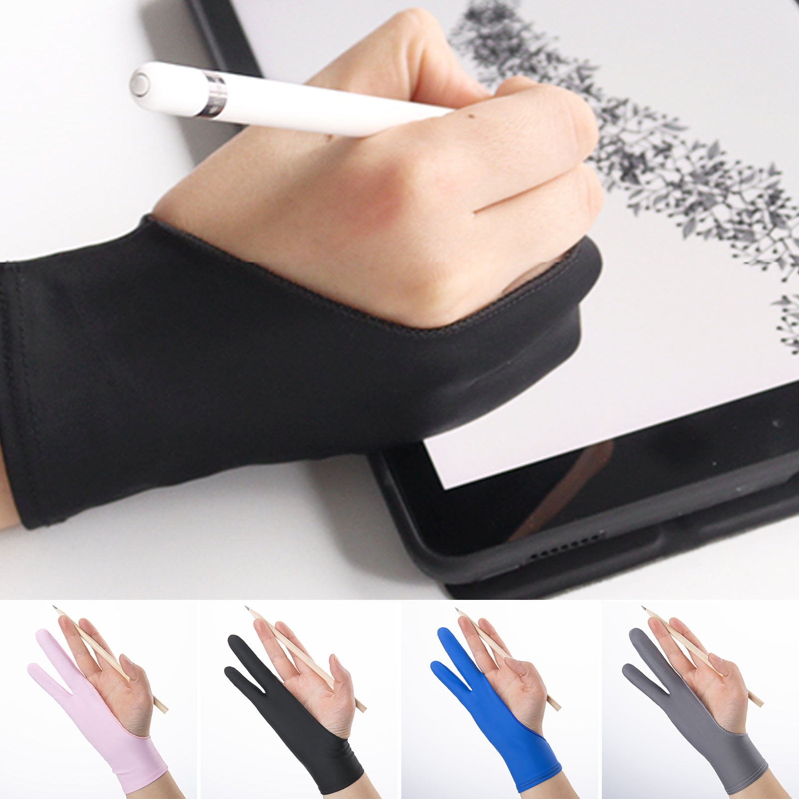 rygai 1 Pcs Drawing Gloves Breathable Prevent Mess Up Anti-mistouch  Function Artist Gloves Stretchy Soft Fabric Protect Screen with Two Finger