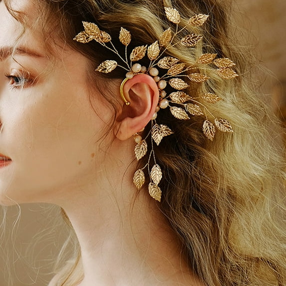 rygai 1Pc Lady Earring All Match Leaf Design Exquisite Vintage Sturdy Dress Up Metal Non Piercing Ear Clip Jewelry Gift,Golden