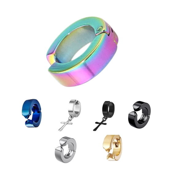 rygai 1Pc Men Titanium Steel Clip No Piercing Hoop Earring Cross Jewelry-Golden earring