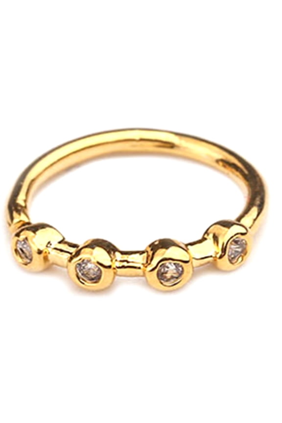 1Pc Women Cubic Zirconia Inlaid Flower Nose Ring Piercing Hoop Helix Earring-Golden 4 Stones