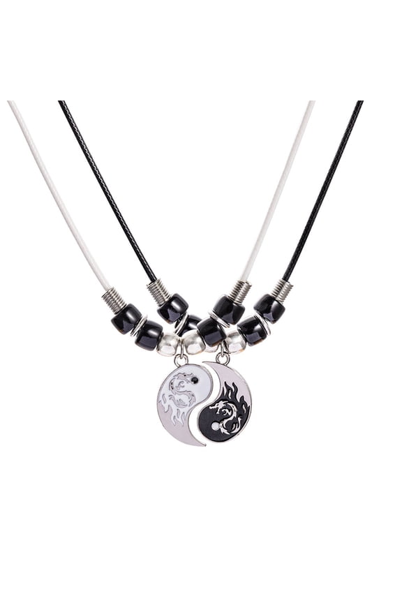 2Pcs Charm Necklaces Personality Electroplating Cross Chain Delicate Pattern Beaded Decoration Hypoallergenic Tai Chi Matching Couple Necklaces Jewelry Gift,Black