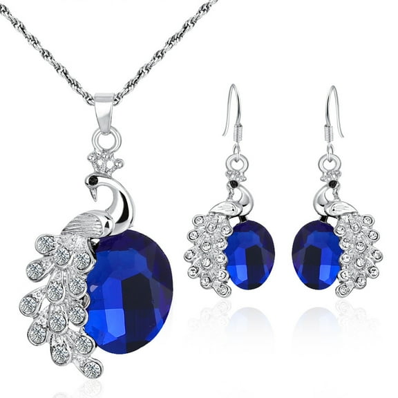 rygai 2Pcs/Set Necklace Earrings Set Blue Faux Crystal Personality Glitter Exquisite Peacock Shape Inlaid Rhinestone Pendant Earrings Necklace Jewelry Gift,Red