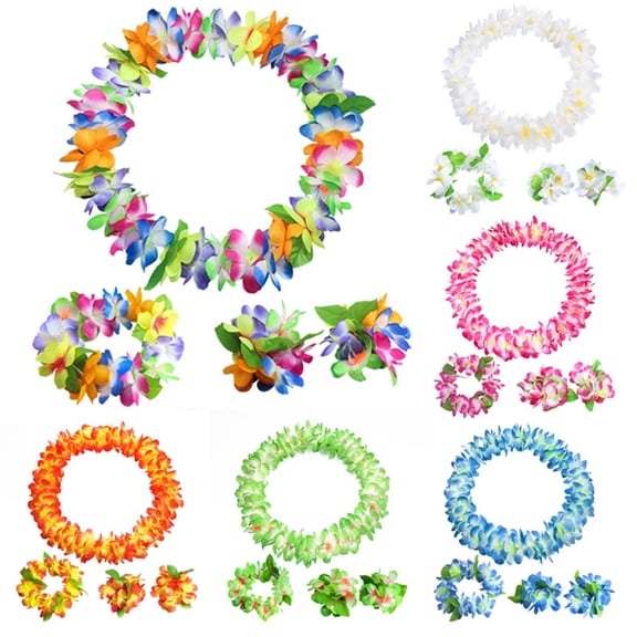 rygai 4Pcs/Set Thickening Vibrant Color 80Pcs Flower Hawaiian Garland Hawaiian Flowers Necklace Headband Bracelets Lei Party Supplies,Red 4pcs