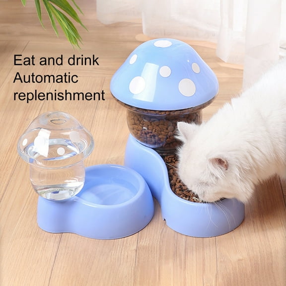 rygai 500ML/1.8L Cat Food Feeder Automatic Replenishment Large Capacity Mushroom Shape Pet Cat Water Food Container Pet Supply,Blue B