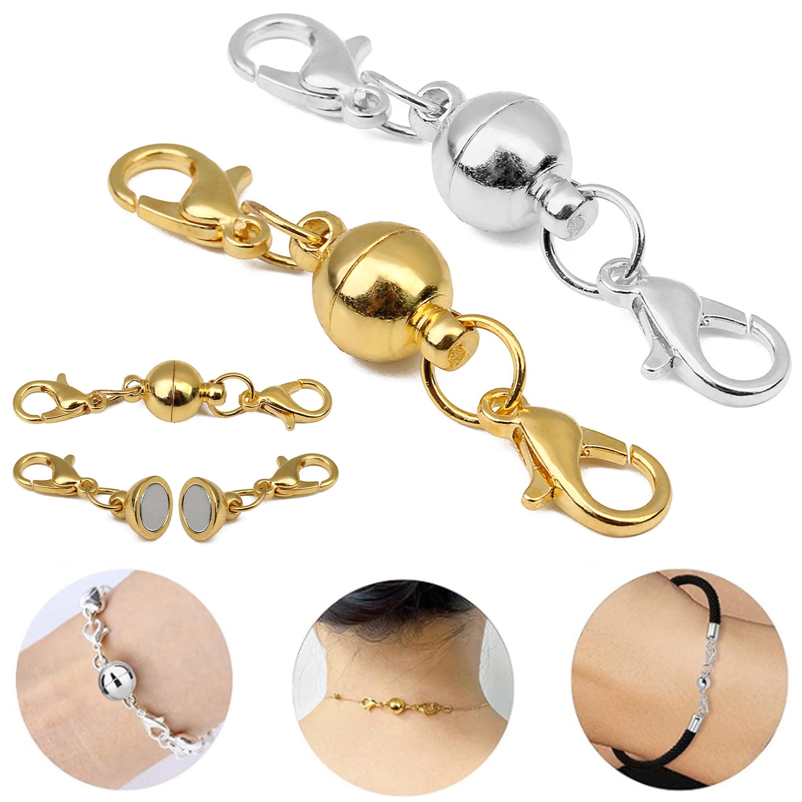 Rygai 5pcs Necklace Connectors Multipurpose Round Ball Magnetic Glossy No Fade DIY Jewelry Pure Copper Necklace Magnet Clasps Bracelet Chain Buckles