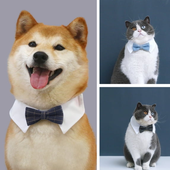 rygai Adjustable Pet Collar Fastener Tape Soft Lapel Handsome Dog Cat Collar Necktie Pet Supplies,Blue,S