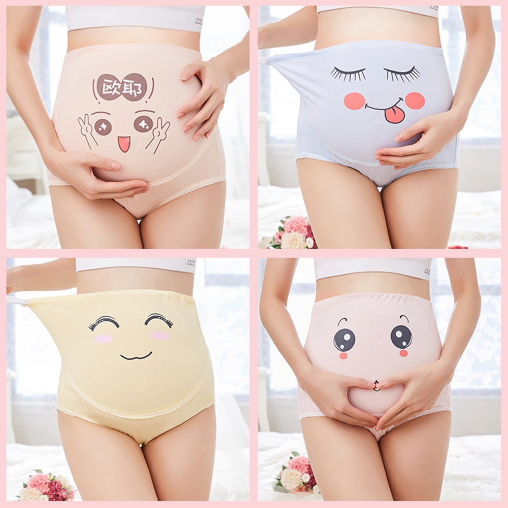 rygai Adjustable Pregnant Women Panties Belly Support Cartoon Expression  Underwear,Pink XL