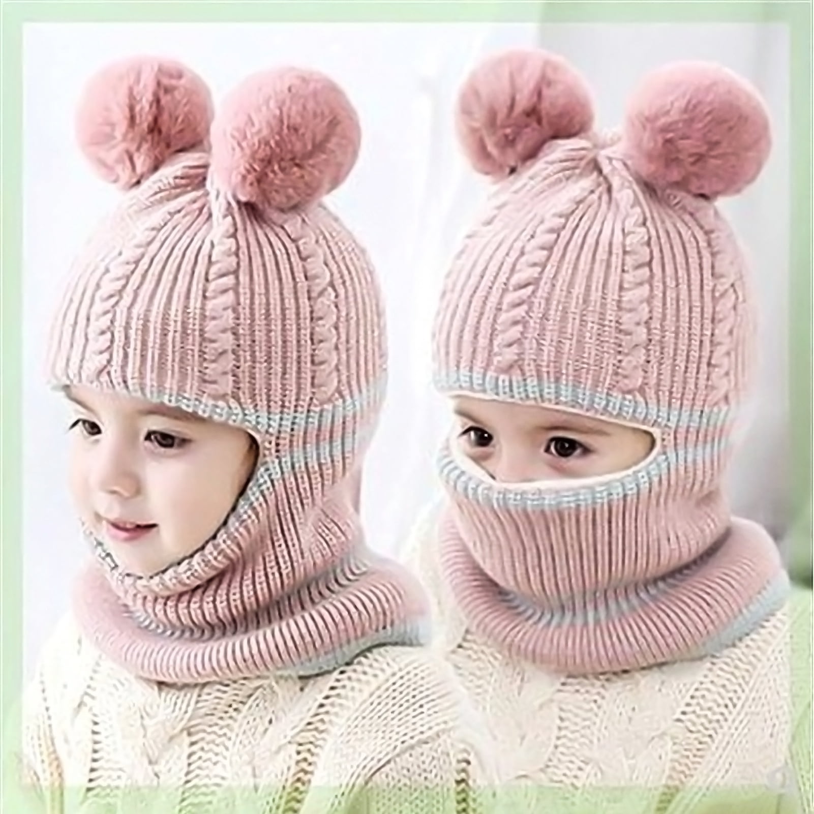 rygai Autumn Winter Baby Boys Girls Thick Warm Double Pompon Knitted ...