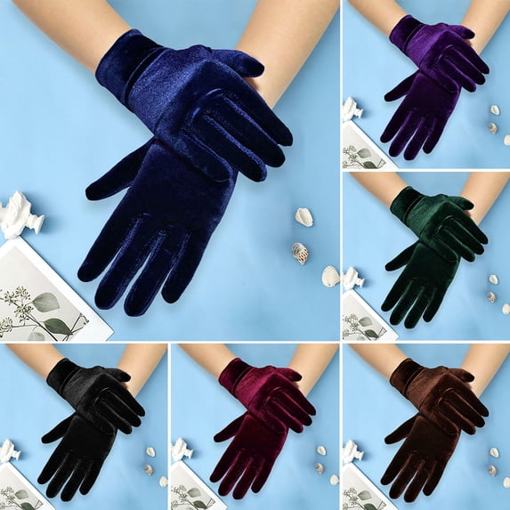 rygai Banquet Gloves Vintage Decorative High Elasticity Windproof Wear-resistant Keep Warm Breathable Women Short Opera Flannelette Gloves for Outdoor,Black One Size