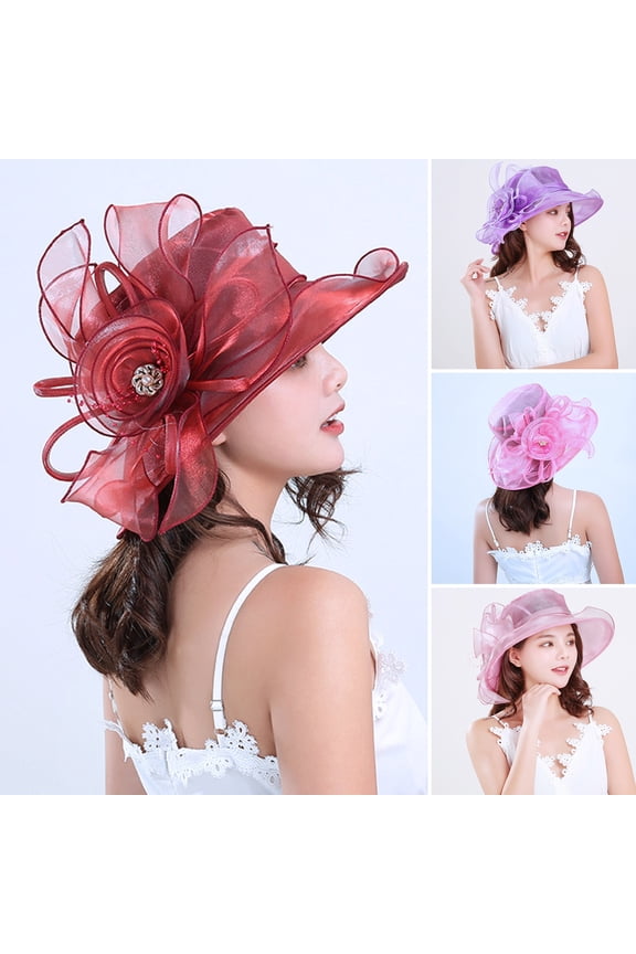 Beach Hat Sunscreen Flower Decor Mesh Wide Brim Medieval Women Flat Cap Headwear Red