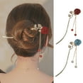 thumbnail image 1 of rygai Beads Tassel Design Non Slip Hair Stick Women Cute Rose Flower Decor Hair Fork Hair Clips Blue, 1 of 7