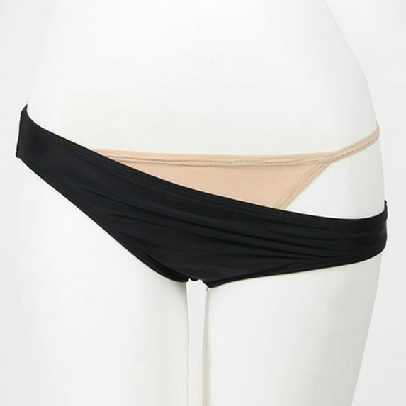 rygai Bikini Briefs Pure Color Low-rise Slim Strap Bikini Panties for Women,Black One Size