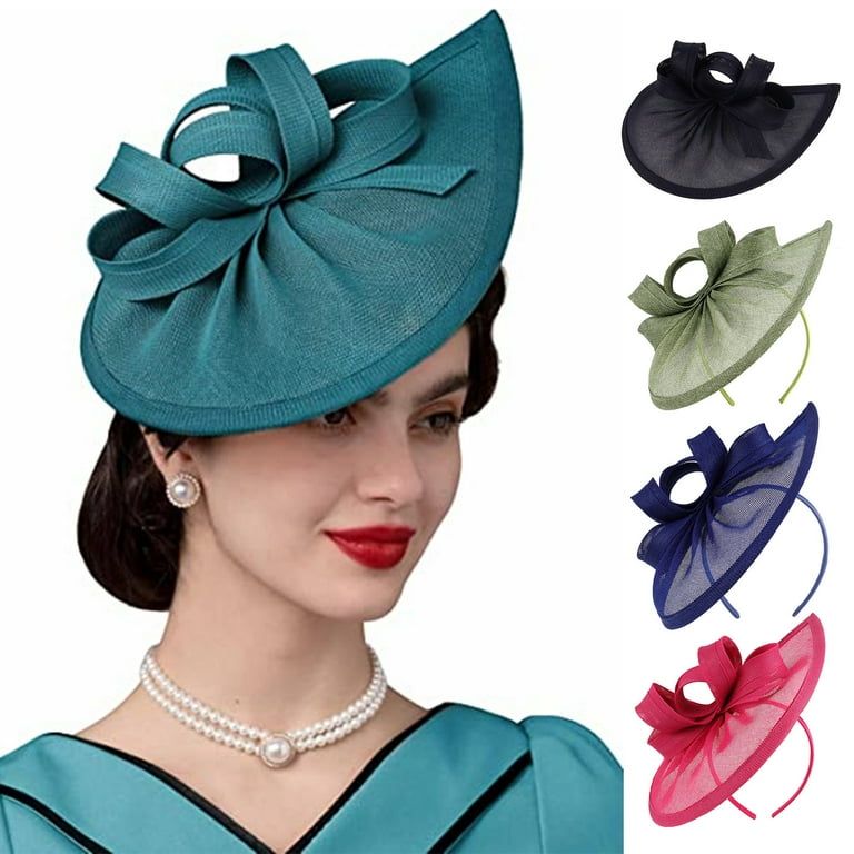 rygai Bowknot Decor Elegant Fascinator Hat with Hair Hoop 