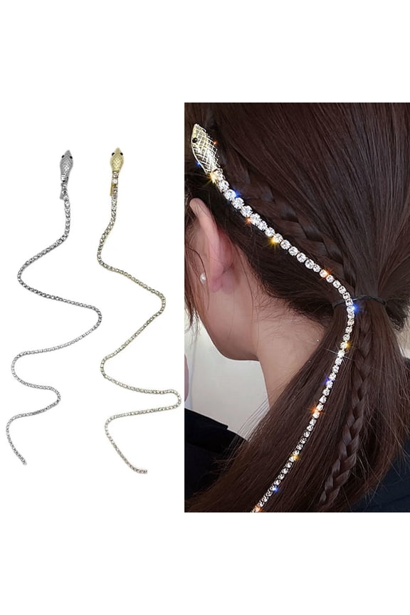Braided Head Chain Snake Shape Long Tassel Rhinestone Punk Shining Hair Ornament Hair Decor Hair Daily Styling Tool,White