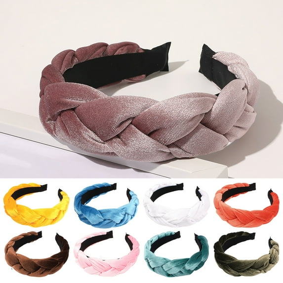 rygai Braided Twist Elastic Non-slip Elegant Women Headband Solid Color Wide Heightened Velvet Hair Hoop Hair Accessories,Navy Blue