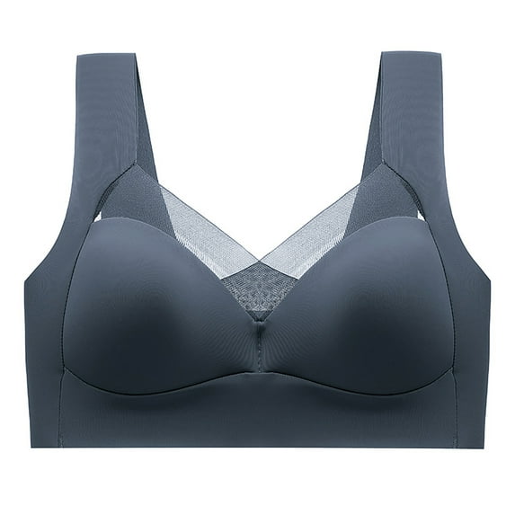 rygai Breathable Wireless Brassiere Solid Soft Anti-deformation Bouncy V-neck Anti-slip Smoothing Full-coverage Underwear for Yoga,Royal Blue,XL