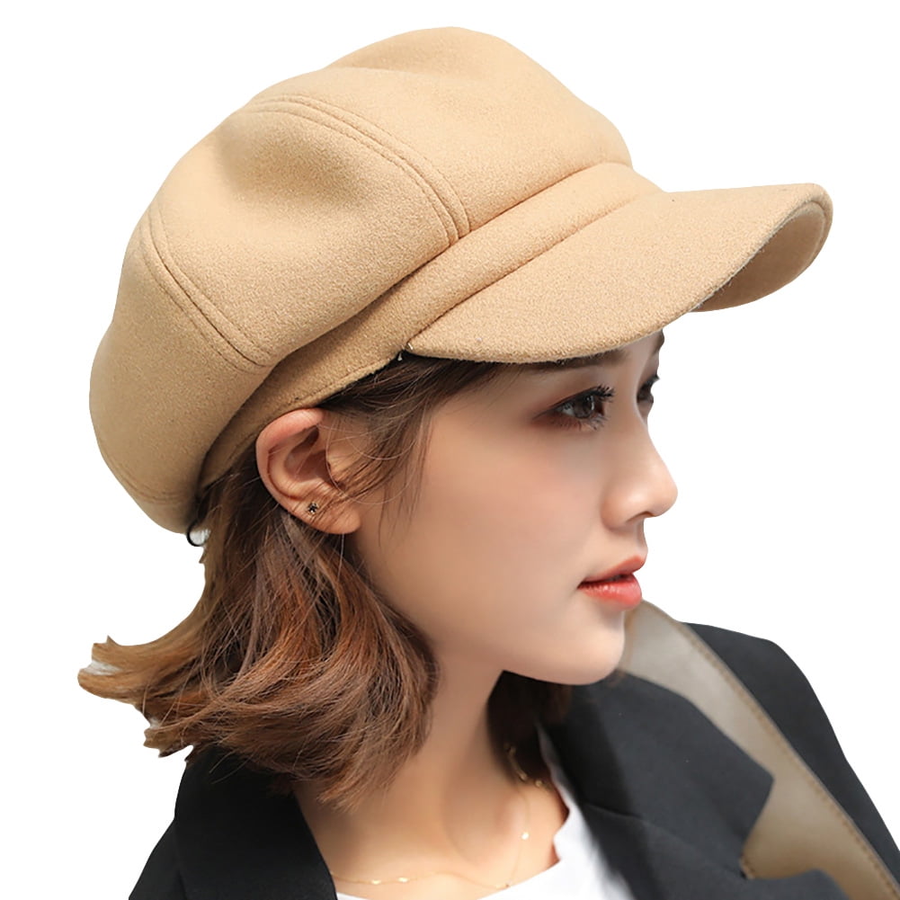 rygai British Style Felt Wide Brim Women Beret Winter Warm Peaked Cap Hat 