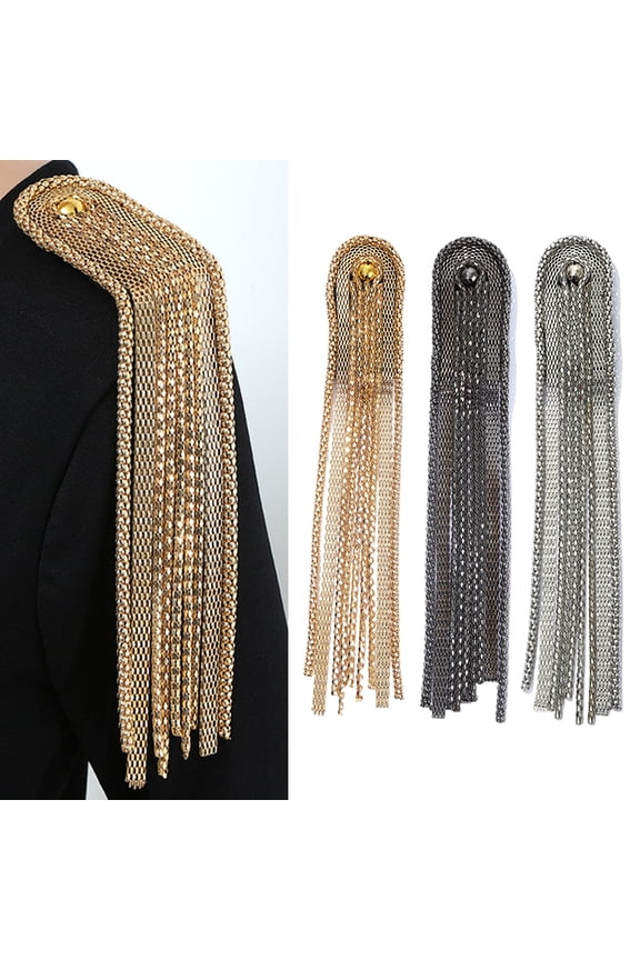 Brooch Pin Handmade Beads Long Tassel Chain Classical Electroplating Decorative DIY Men Women Epaulette Shoulder Jewelry Clothing Accessories,Silver