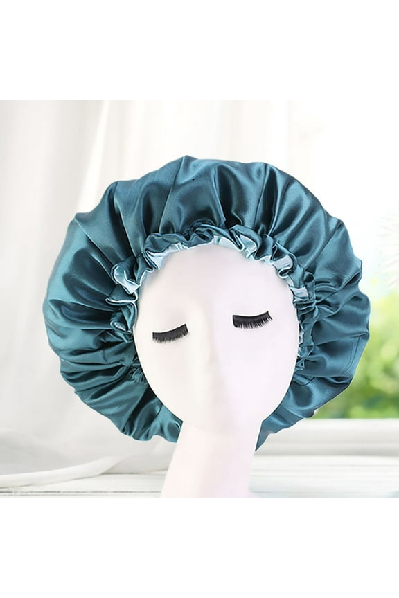 Double Layer Adjustable Curly Trim Sleep Cap Reversible Satin Bonnet Hair Cap Hair Treatment Black